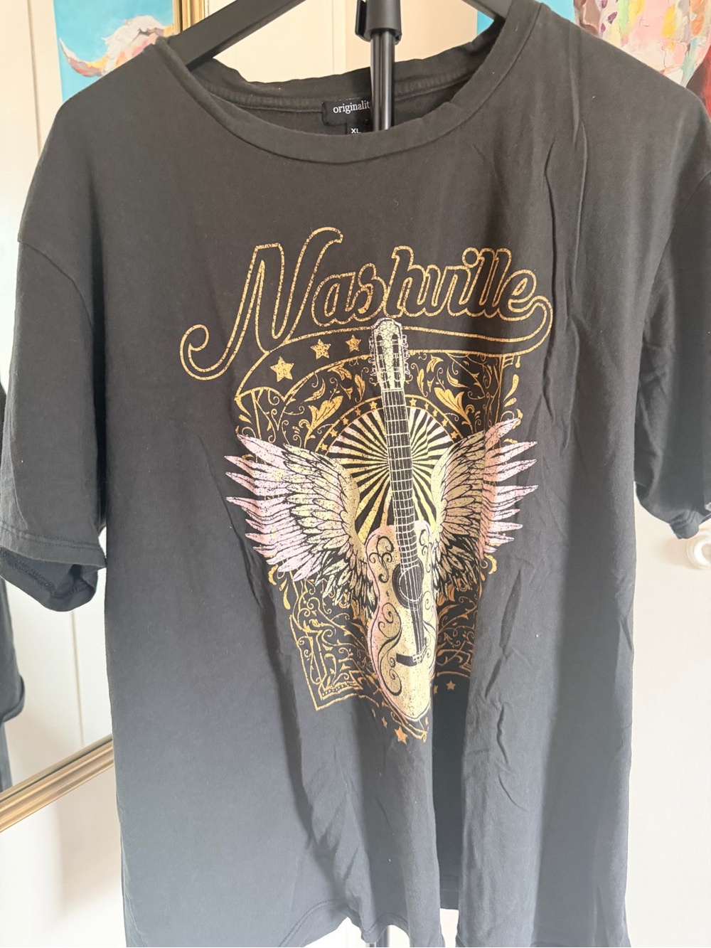 Originality Nashville Guitar Wings Graphic T-Shirt Black XL Made in USA